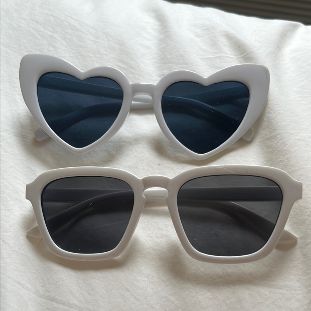 White Heart and Square Sunglasses Set